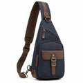 Umh?ngetasche 18 x 8 x 32 cm Textil Dunkelblau Braun mit gepolstertem Schultergurt