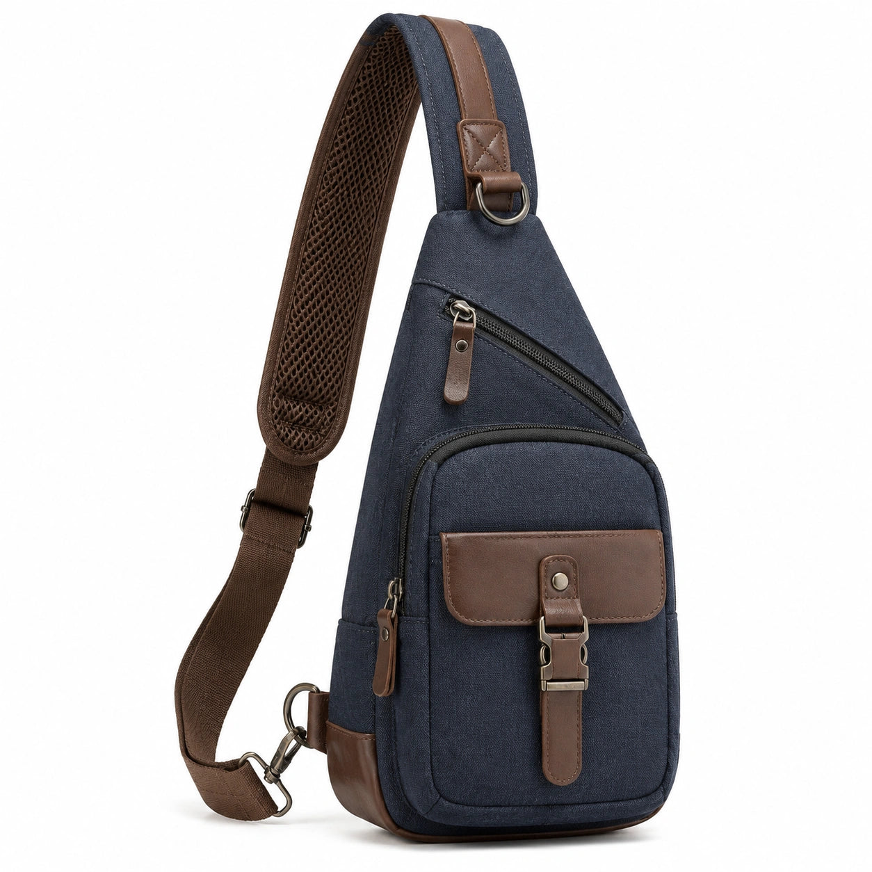 Umh?ngetasche 18 x 8 x 32 cm Textil Dunkelblau Braun mit gepolstertem Schultergurt