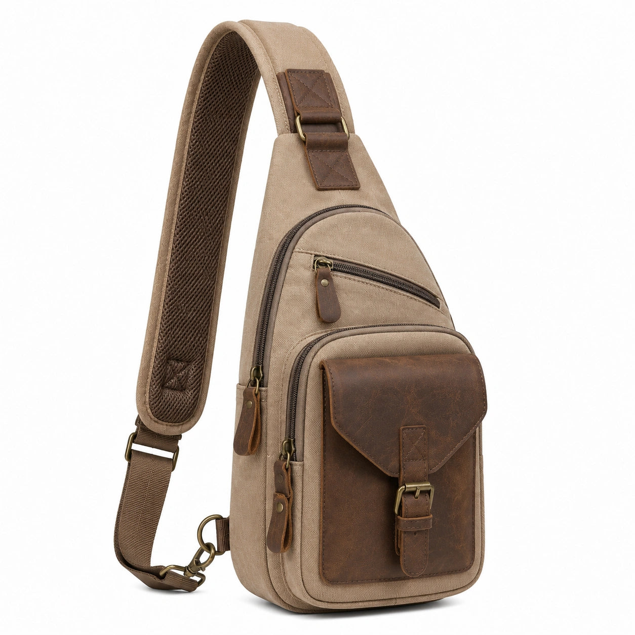 Umh?ngetasche 20 x 9 x 34 cm aus Textil in Beige Braun mit Mehrfachf?chern im Vintage-Stil