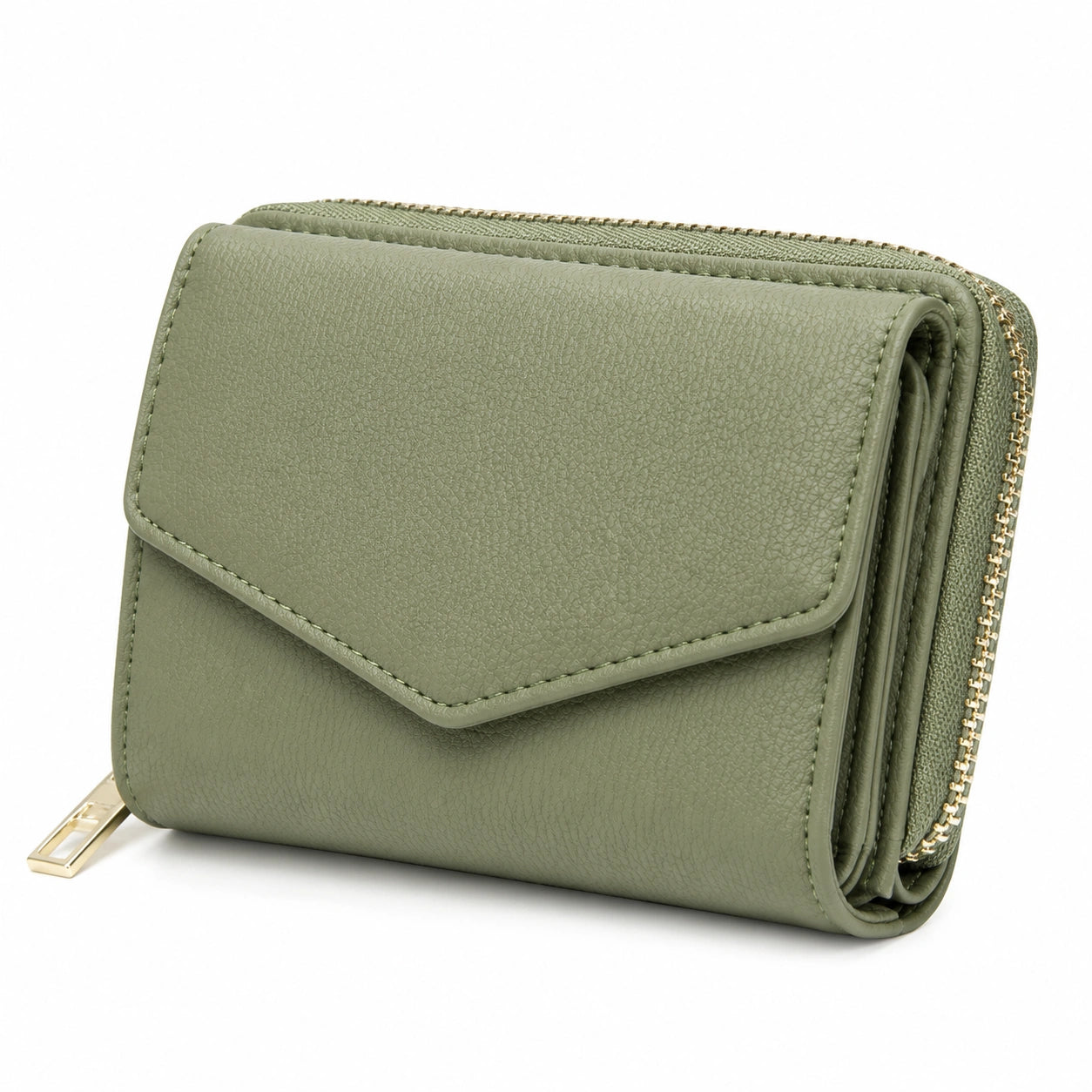 Damen Geldb?rse 21 x 10 x 3 cm Kunstleder Salbeigr¨¹n mit Rei?verschluss und Klappverschluss