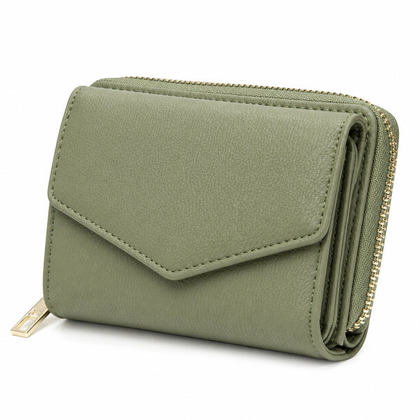 Damen Geldb?rse 21 x 10 x 3 cm Kunstleder Salbeigr¨¹n mit Rei?verschluss und Klappverschluss