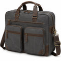 Aktentasche 42 x 12 x 32 cm aus Textil und Kunstleder Grau Braun mit Schultergurt