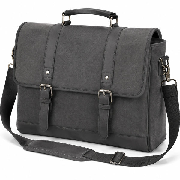 Aktentasche 42 x 14 x 31 cm aus Canvas Dunkelgrau mit Schultergurt f¨¹r B¨¹ro und Alltag