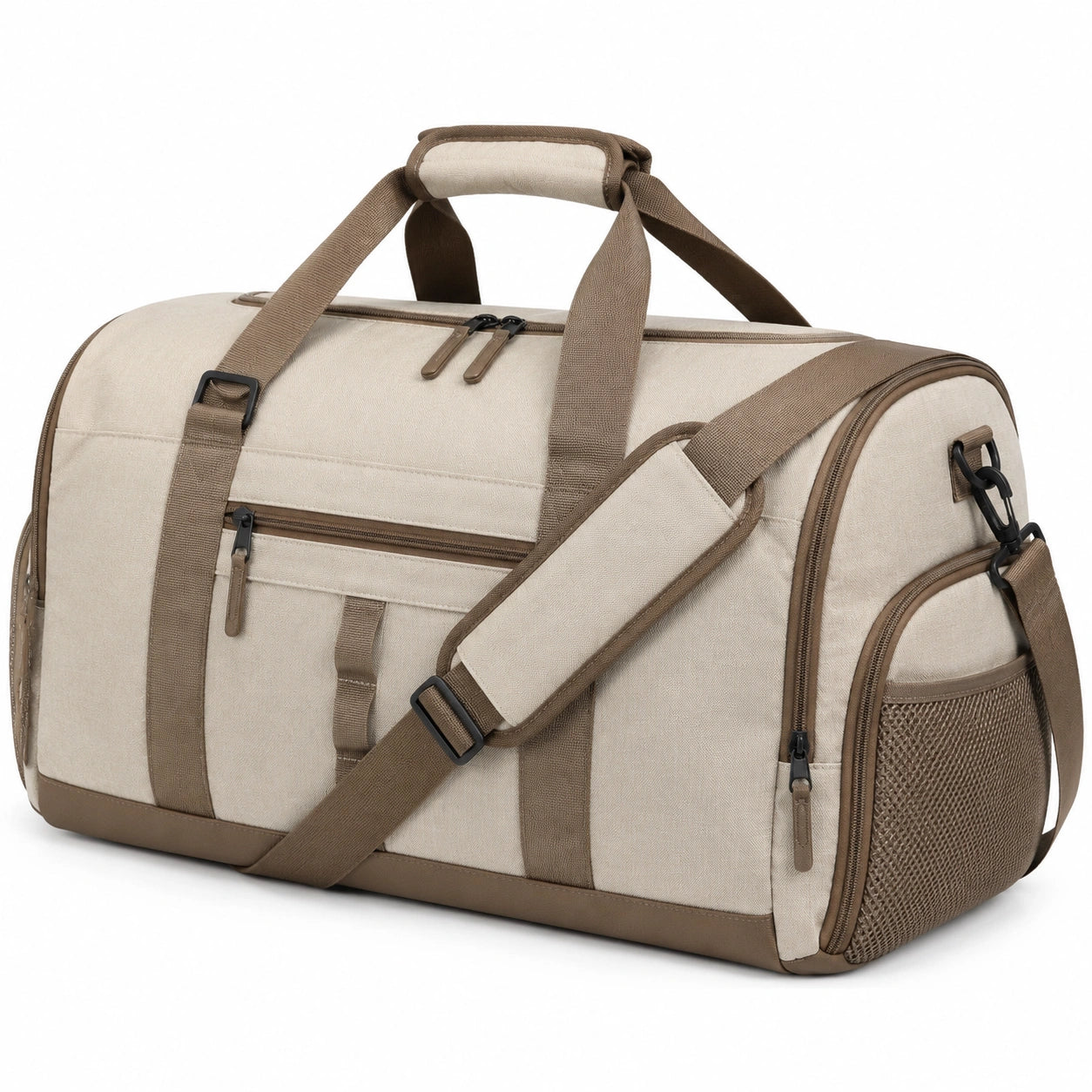 Reisetasche 55 x 27 x 30 cm Textilgewebe Beige/Braun mit Schultergurt f¨¹r Sport und Reise