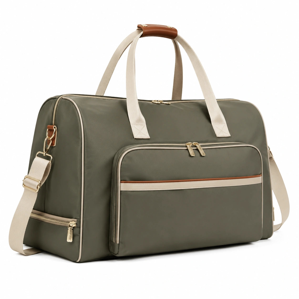 Reisetasche 50 cm aus Textil in Olivgr¨¹n mit Schultergurt und Rei?verschlussf?chern