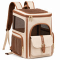 Tiertransport Rucksack 35 x 25 x 42 cm Kunstleder Beige Braun mit Netzfenstern f¨¹r kleine Haustiere