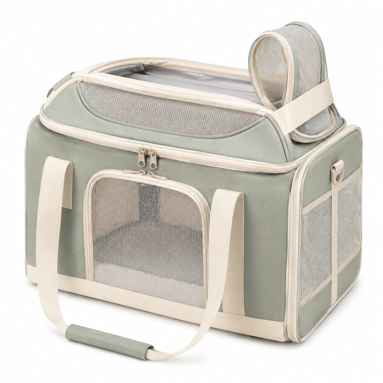Haustier-Transporttasche 45 x 30 x 30 cm aus Polyester in Hellgr¨¹n mit Netzfenstern und Klapp?ffnung