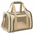 Haustier-Transporttasche 45 x 28 x 30 cm aus Polyester Beige Gr¨¹n mit Netzfenstern und Schultergurt