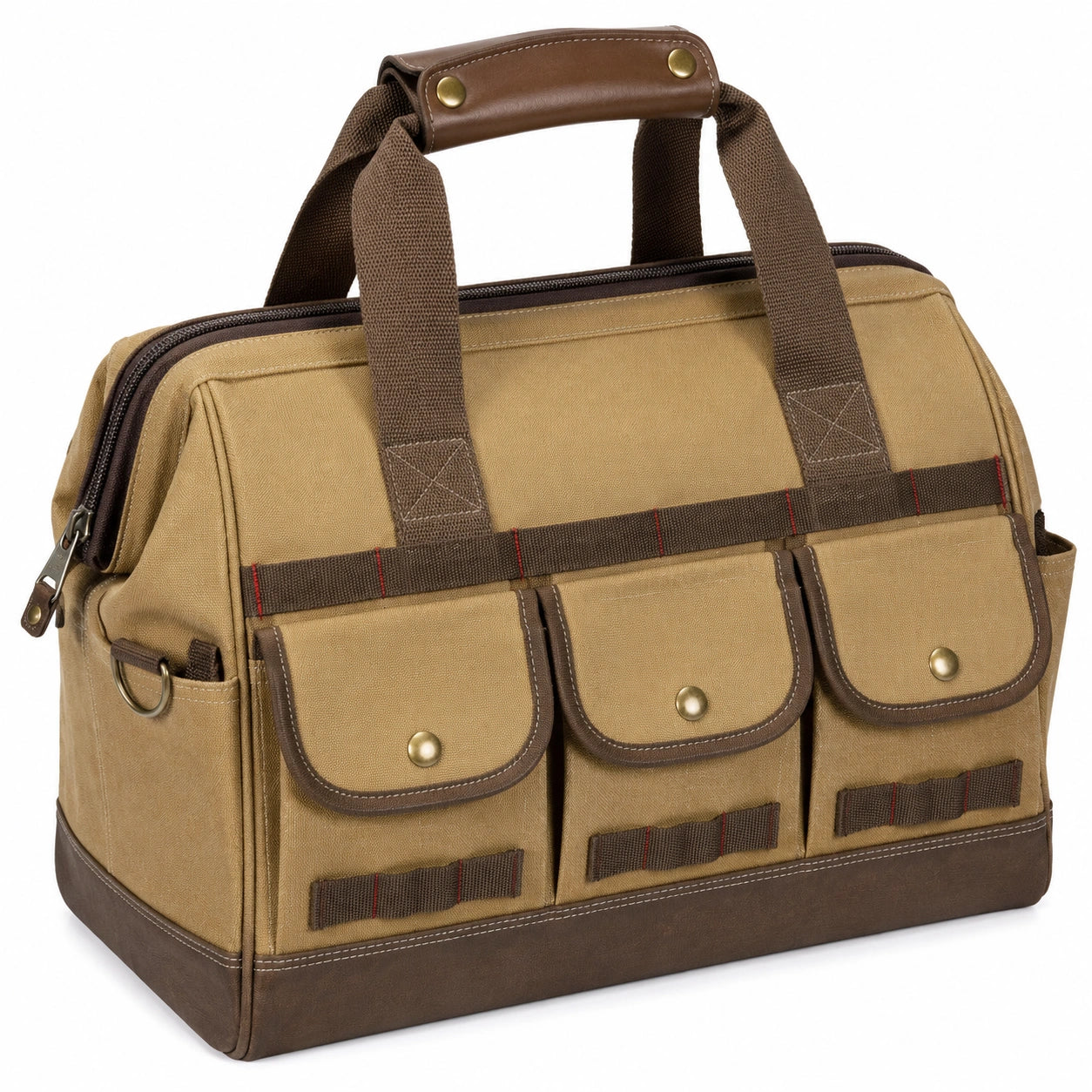 Werkzeugtasche 40 x 20 x 30 cm aus Textilgewebe in Khaki Braun mit Rei?verschluss im Vintage-Stil