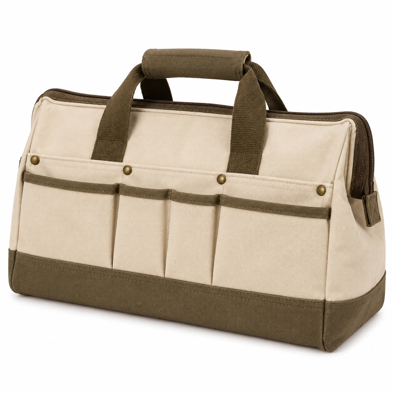 Aufbewahrungstasche 40 x 20 x 25 cm aus Canvas Beige Braun mit Rei?verschluss und Au?enf?chern